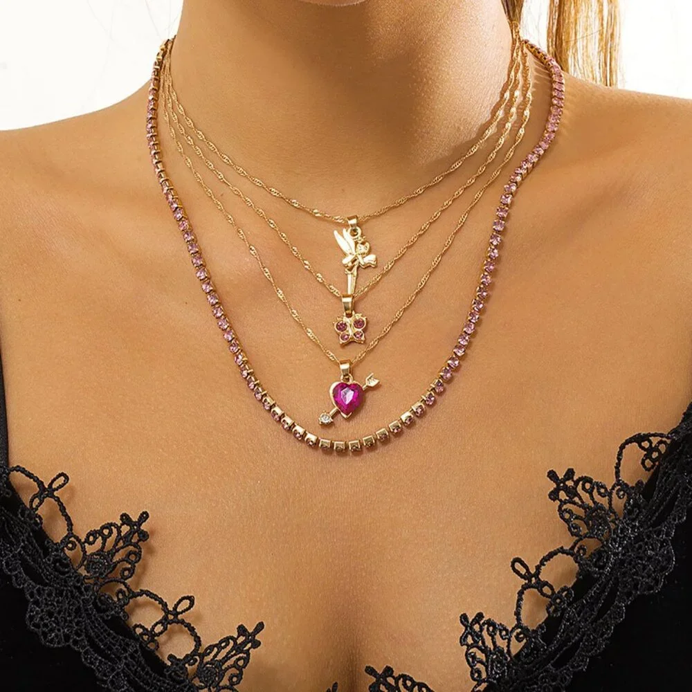 4 PC Layered Necklace Y2K cute